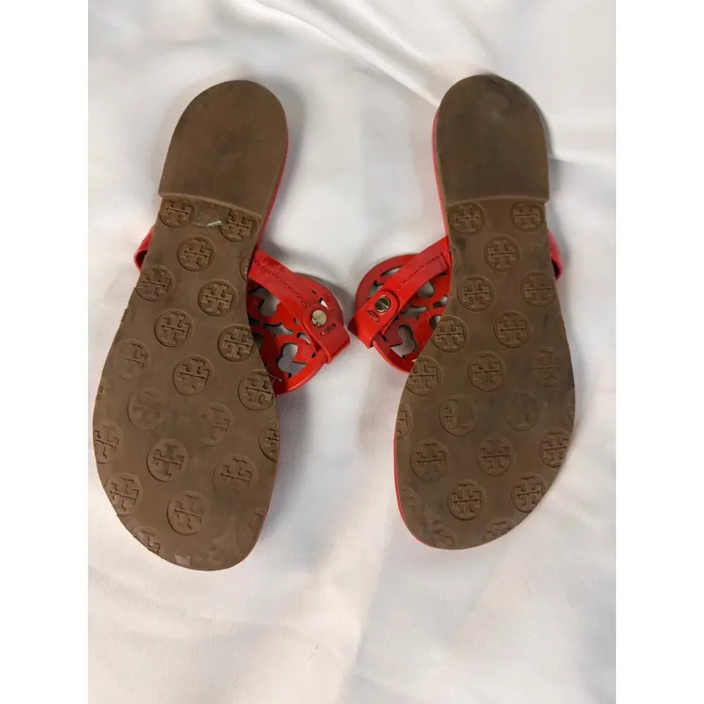 Tory Burch Miller Sandals Red Patent Leather Logo Thong Women’s Size 6